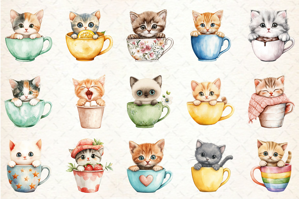 Cute Kittens in Cup Clipart, an Illustration by Rose Art (Photo 3 of 4)