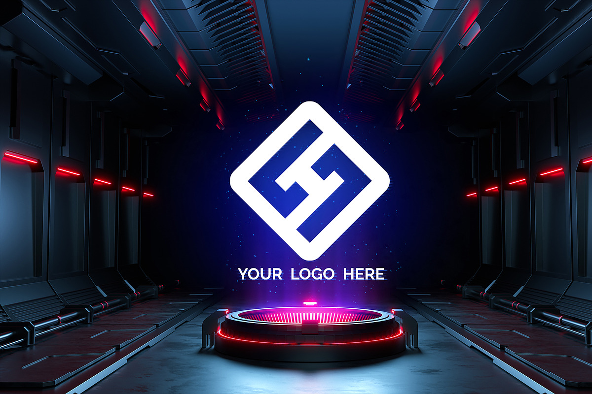 Futuristic pedestal Logo mock-ups, a Product Mockup by S_design (Photo 6 of 12)