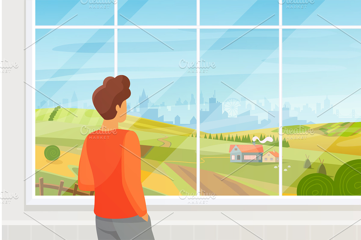 Man looking out window at summer, a Person Illustration by Lemberg Vector