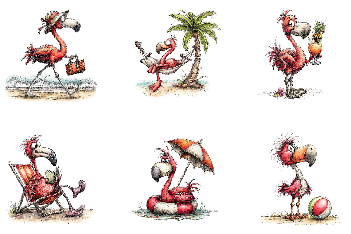 Whimsical Summer Flamingo Clipart, a Seasonal Illustration by CreationArt (Photo 5 of 5)