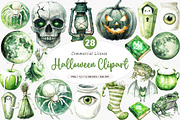 Green & White Halloween Clipart, an Illustration by SinaCreation (Thumbnail 1 of 5)