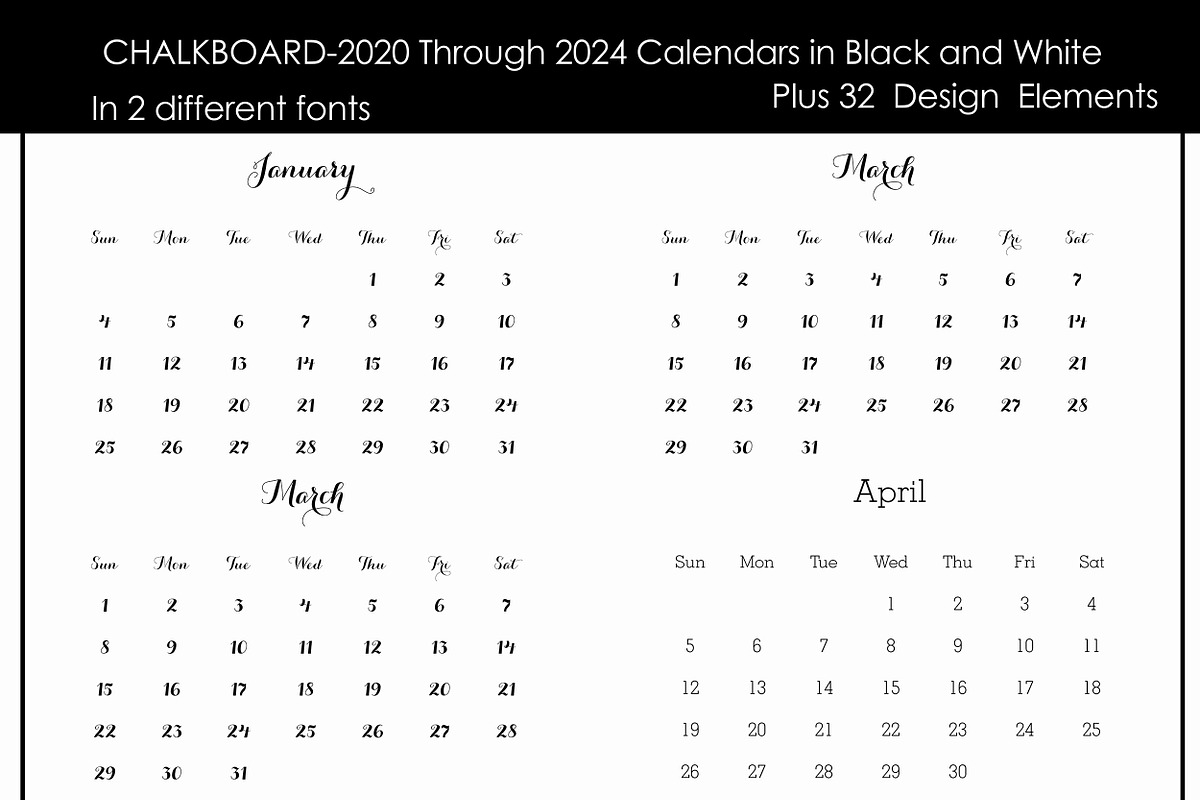 2020-2024 Chalkboard Calendar Kit preview 3