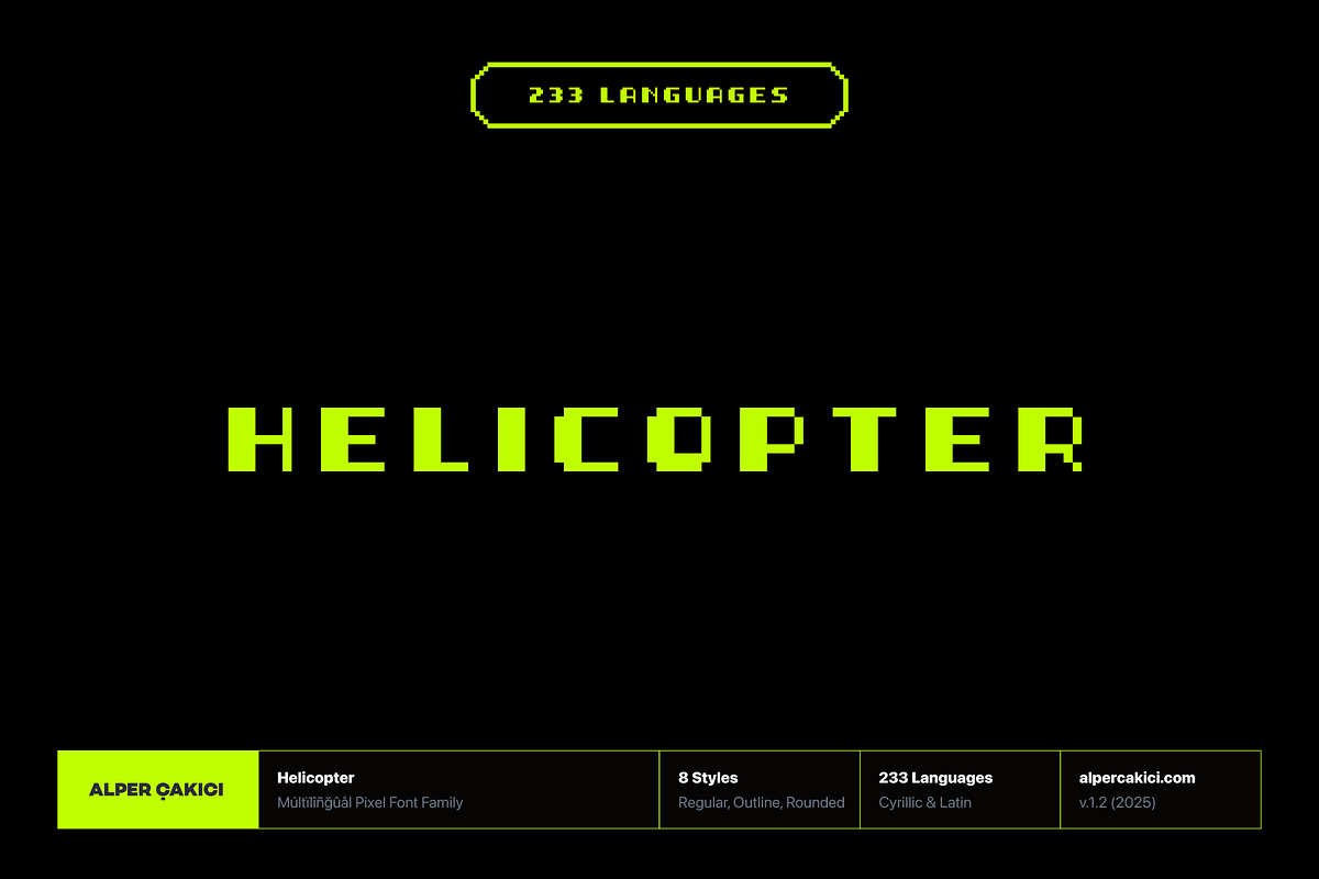 Helicopter – Pixel Display Typeface, a Font by alpercakici (Photo 1 of 14)