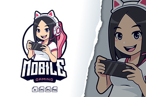 Cute Mobile Gamer Girl Logo, a Branding & Logo Template by tkzgraphic