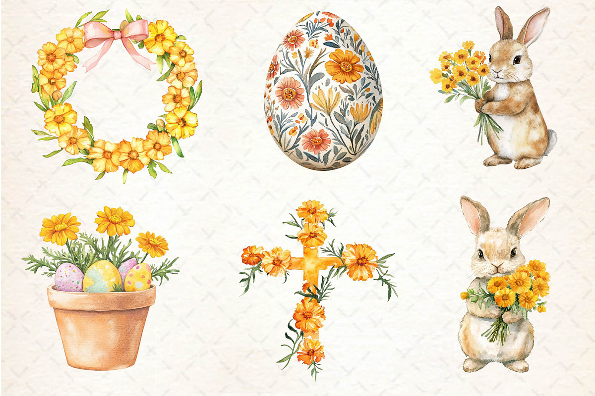 Watercolor Marigold Easter Clipart, an Illustration by Dream Creation (Photo 6 of 6)