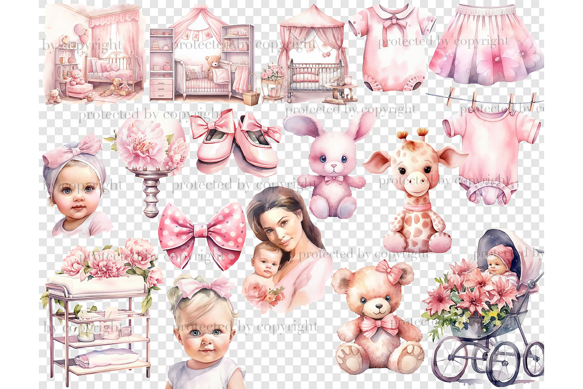 Baby Girl Clipart Bundle Newborn Bab, a Person Illustration by GlamArtZhanna (Photo 5 of 5)