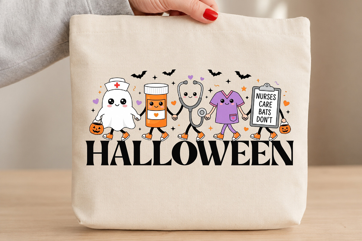 Nurses Care Bats Don't Halloween PNG, a Seasonal Illustration by DreamCafeArt (Photo 3 of 7)
