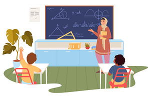 In a bright classroom, a muslim, an Education Illustration by SiberianArt