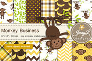 Monkey Digital Papers & Clipart, a Pattern Graphic by JennyL Designs (Thumbnail 1 of 5)