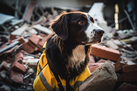 Portrait of a working dog in an oran, a Photo by Iftikhar Alam