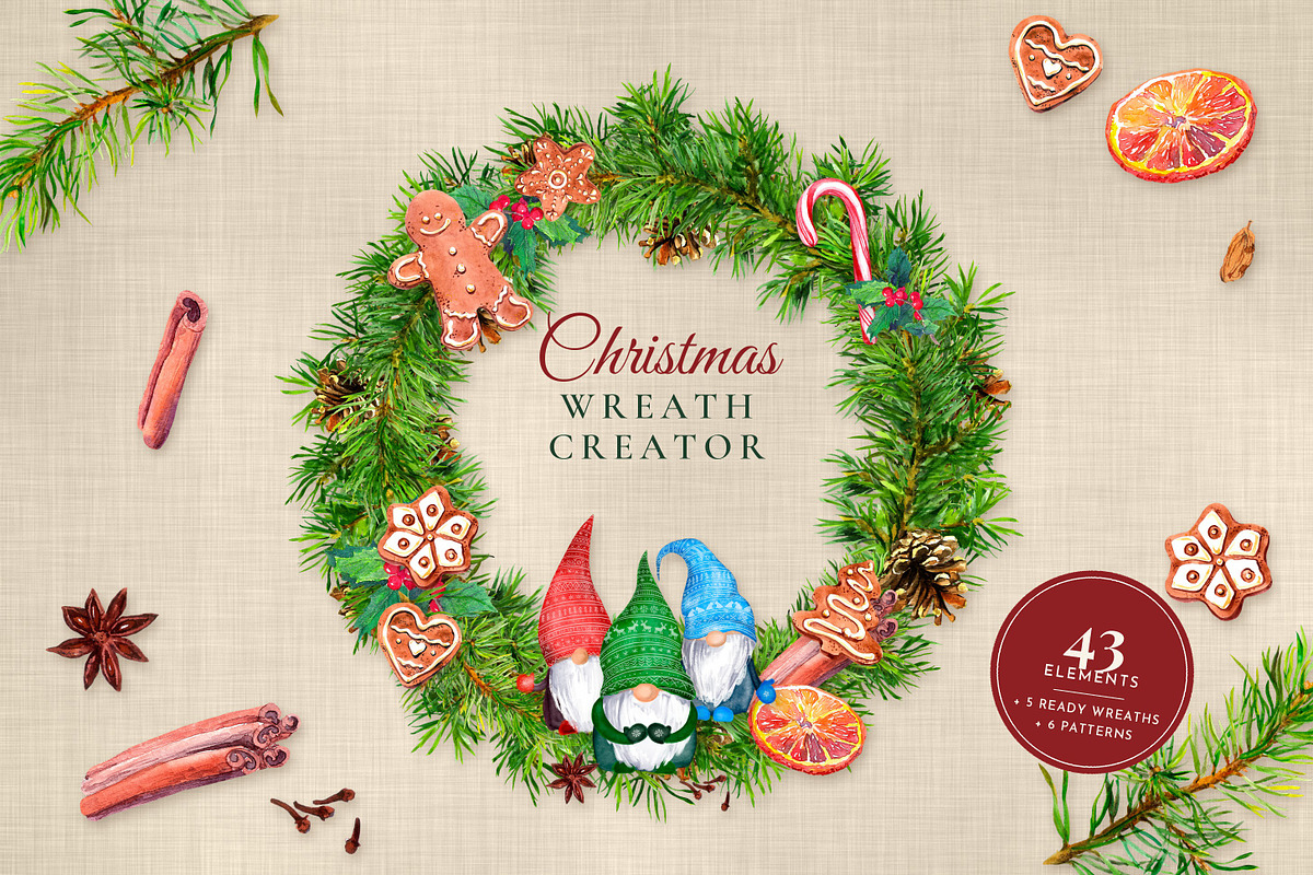 Watercolor Christmas Wreath Creator, a Seasonal Illustration by Where summer is (Photo 1 of 13)