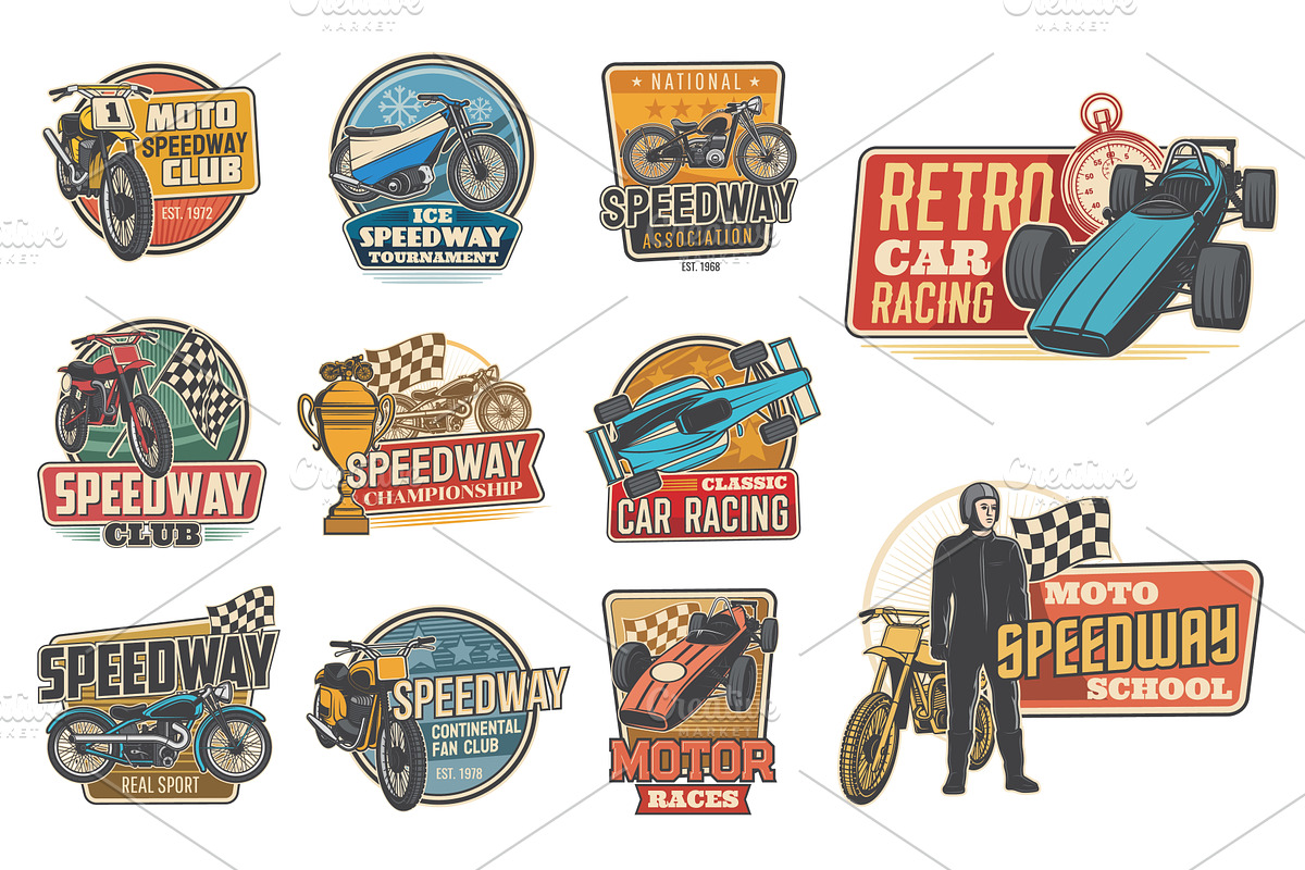 Speedway and car racing icons, an Education Illustration by Vector ...
