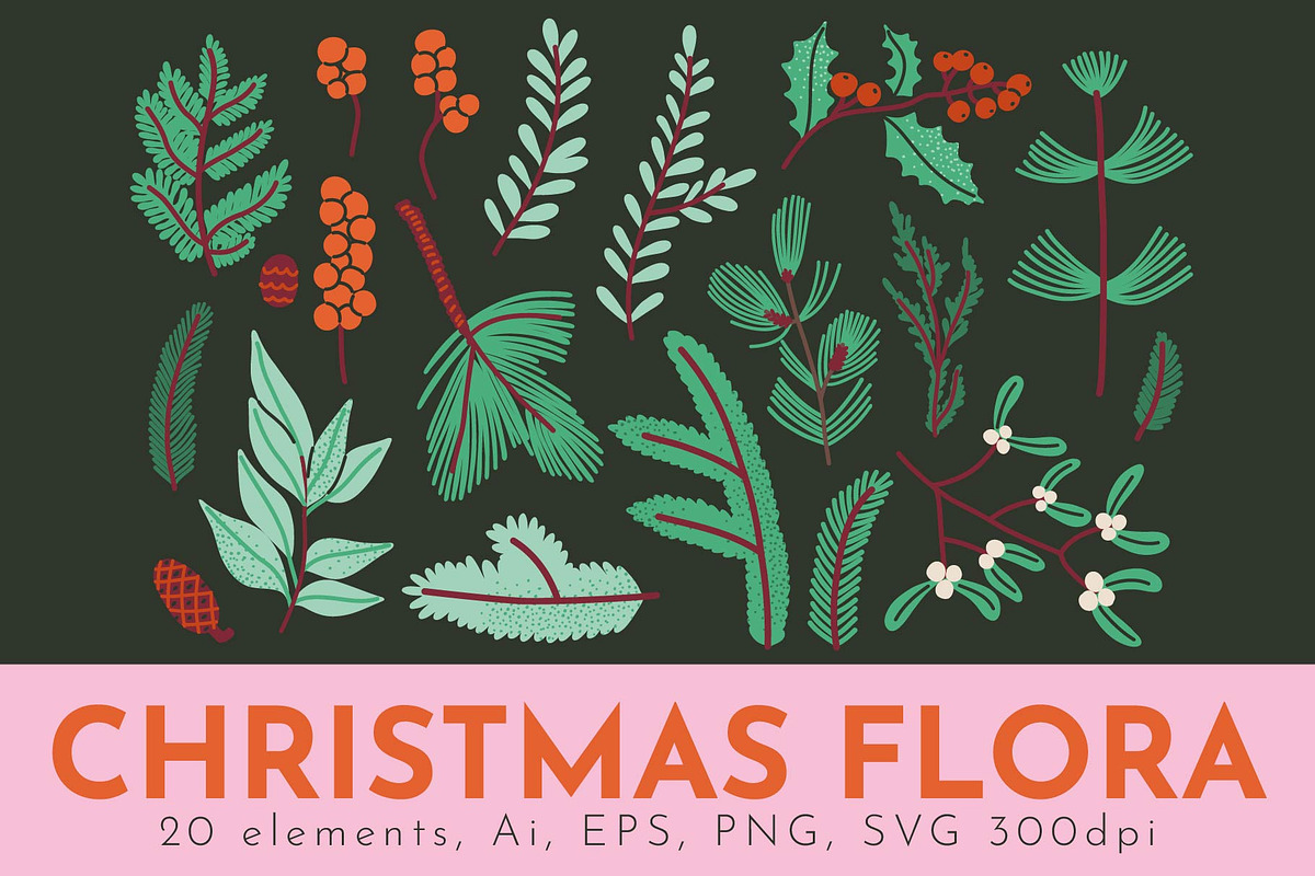 CHRISTMAS FLORA: clipart, a Seasonal Illustration by Elliko shop (Photo 1 of 6)