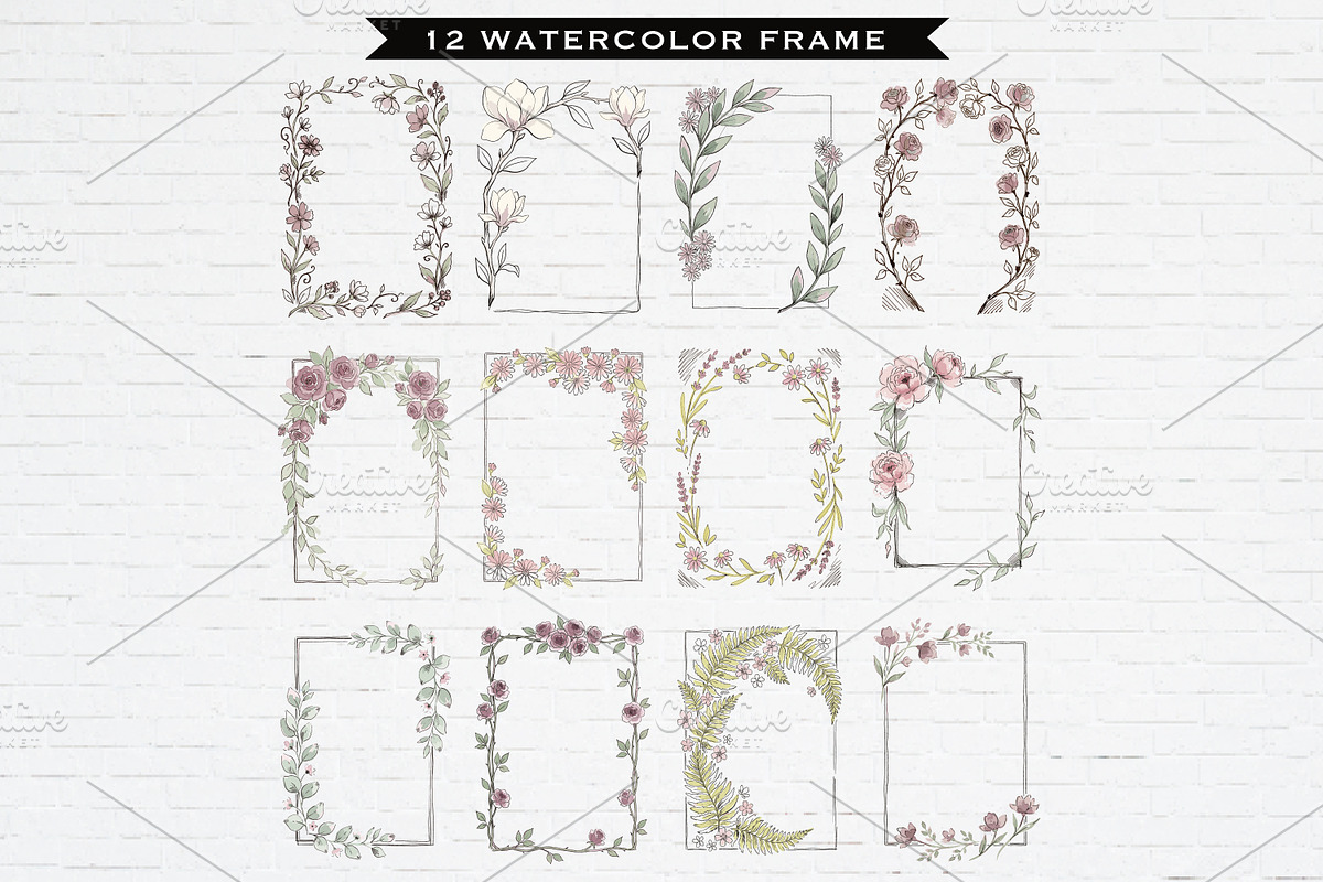 Hand Drawn Watercolor Frames Bundle, a Decorative Illustration by Guavanaboy (Photo 1 of 3)