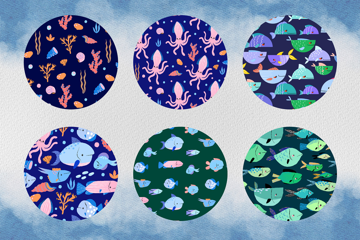 Cute Sea Life Seamless Patterns, a Pattern Graphic by the_myro (Photo 3 of 7)