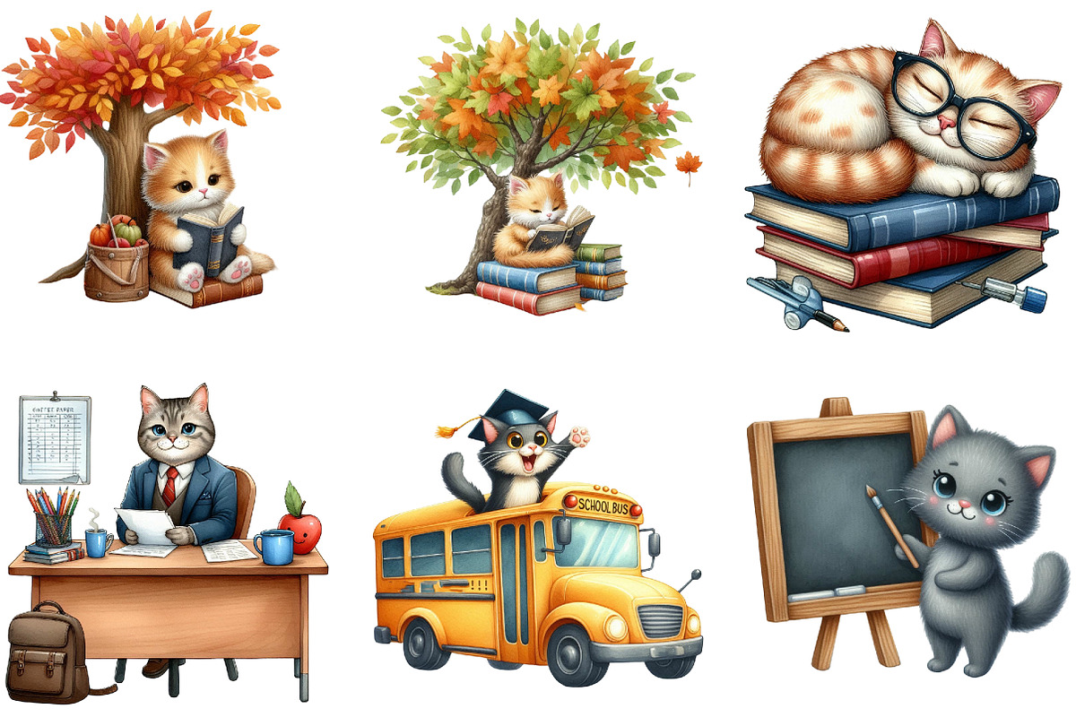 Back to School Cat Clipart, an Illustration by DreamArtGraphic (Photo 2 of 4)