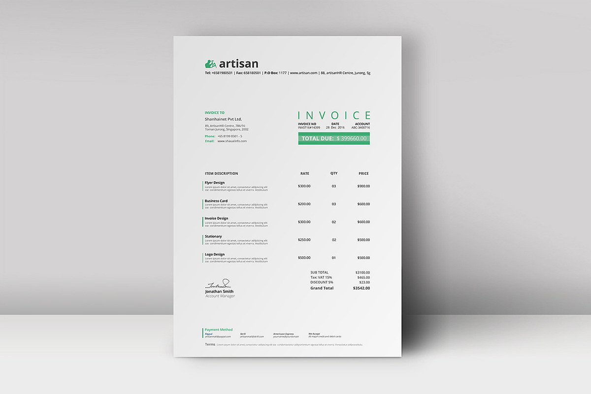 Invoice Template, a Stationery Template by artisanHR (Photo 2 of 7)