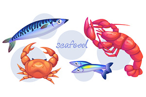 Crab, lobster and salmon fish vector, an Animal Illustration by art PVP - market