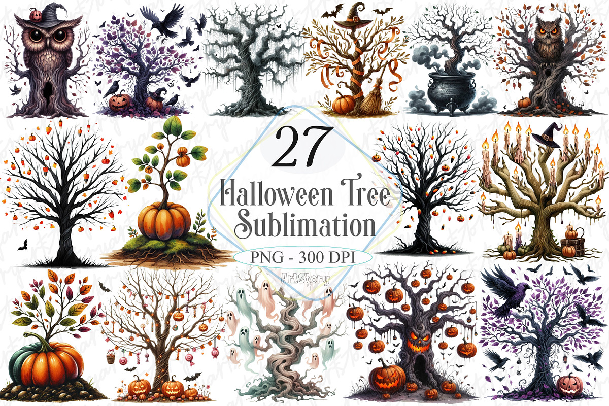 Watercolor Halloween Tree Clipart, a Graphic by designcity5 (Photo 1 of 5)
