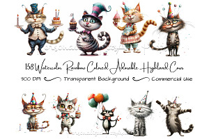 158 Whimsical Quirky Cat Clipart, an Animal Illustration by Art Paradise Studios