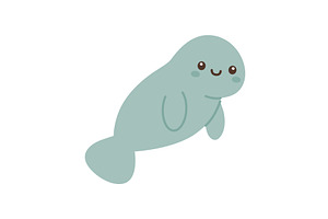 Smiling cartoon manatee. Flat vector, an Animal Illustration by GraphiShop
