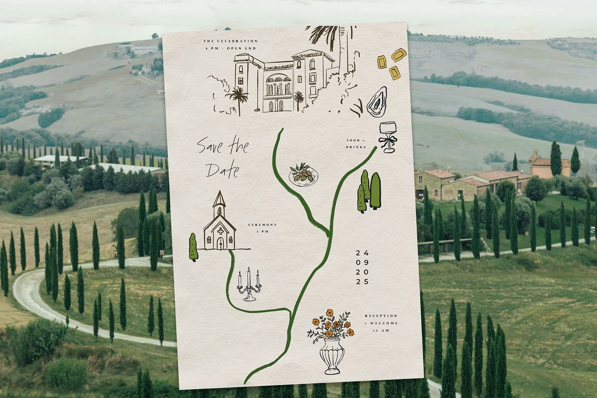 Handmade Quirky Wedding Map Creator, an Object Graphic by Laras Wonderland (Photo 11 of 14)