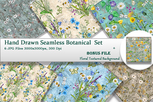 Seamless Textured Floral Set & Bonus