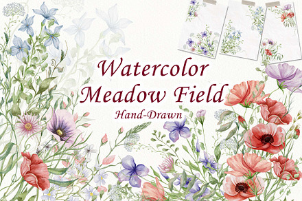 Watercolor Wildflowers Botanical Set