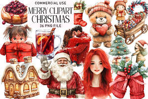 Watercolor Merry Christmas Clipart, an Illustration by Daily.Designs