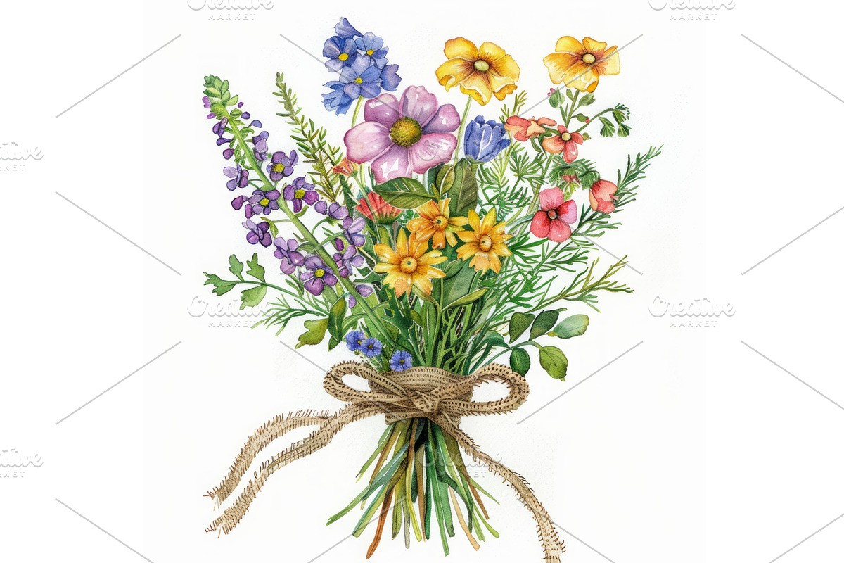 Colorful Wildflower Bouquet with, an Illustration by Neirfy