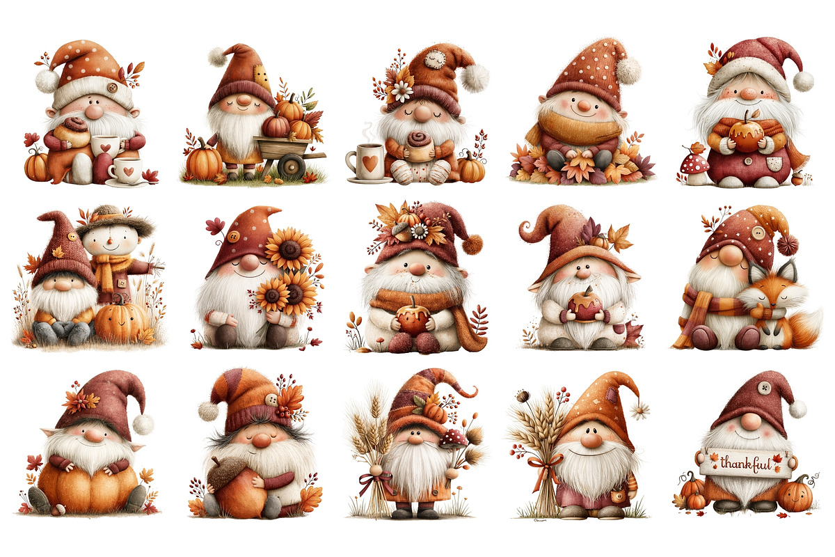 Autumn Gnome PNG Clipart Bundle, a Seasonal Illustration by Nicolle's Colorful Art (Photo 4 of 6)