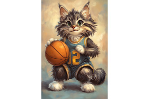 Maine Coon Cat Basketball Wall Décor, an Animal Illustration by Art Paradise Studios
