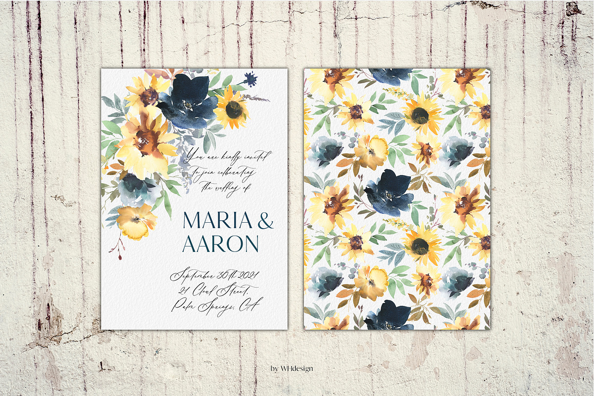 Navy Peony & Sunflower Florals PNG, a Decorative Illustration by whiteheartdesign (Photo 7 of 7)