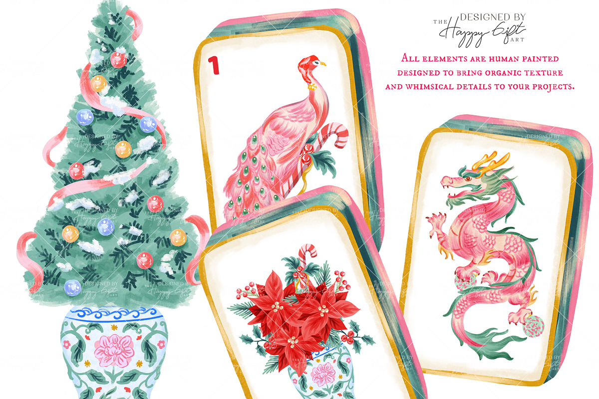 Chinoiserie Christmas Mahjong, a Decorative Illustration by TheHappyGiftArt (Photo 8 of 9)