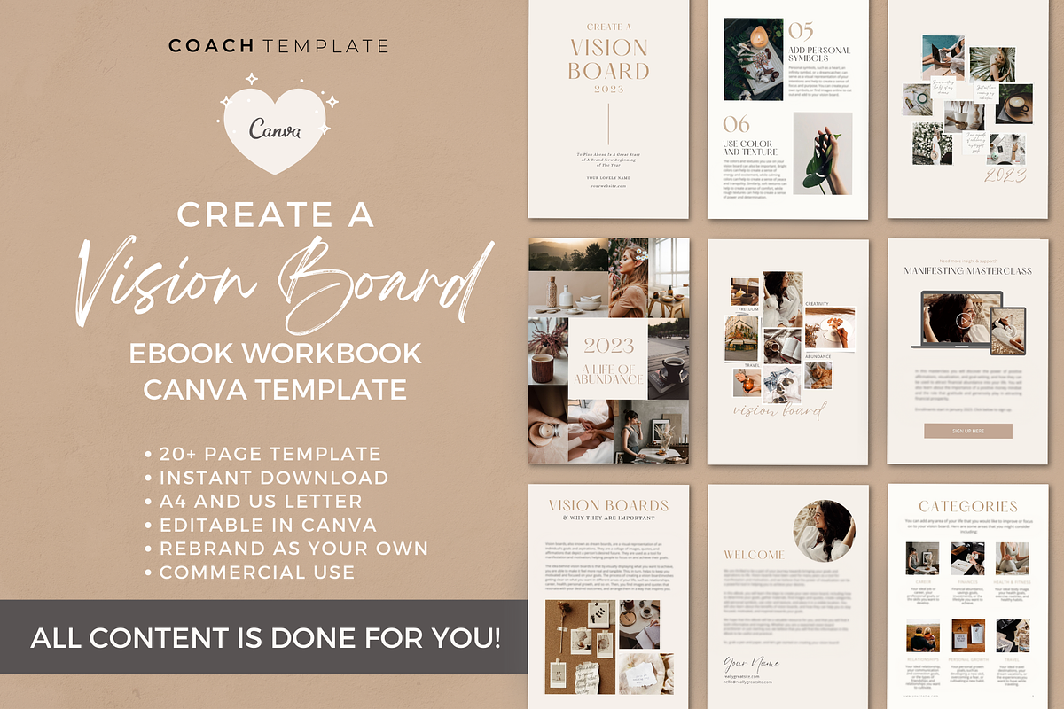 Vision Board eBook Template Canva, a Brochure Template by COACHTEMPLATE (Photo 1 of 9)