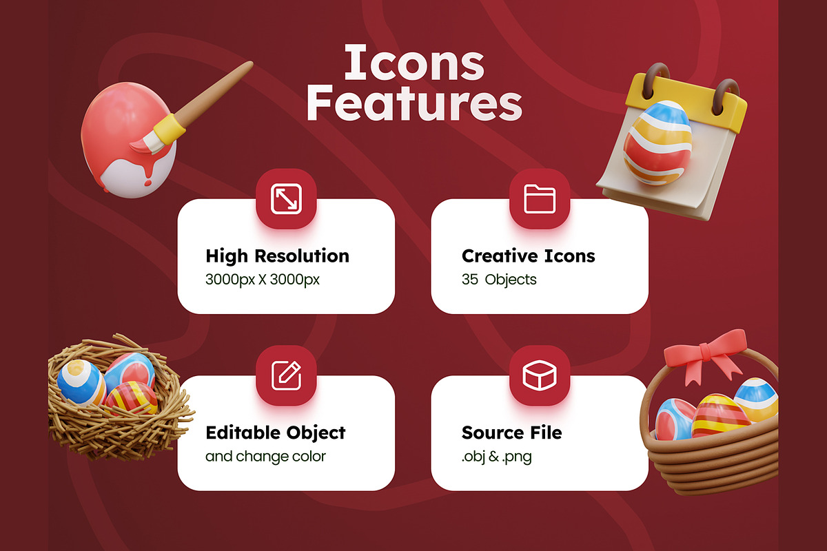 Easter Eggs 3D Icons, an Object 3D Model by Rakata Studio (Photo 2 of 7)
