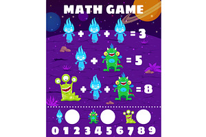 Math game worksheet with monsters, an Animal Illustration by Vector Tradition