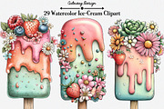 Watercolor Ice-Cream Clipart, an Illustration by GatewayDesign (Thumbnail 1 of 6)