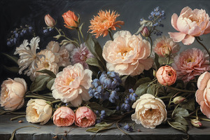 Elegant Dutch Dark Floral Wall Mural