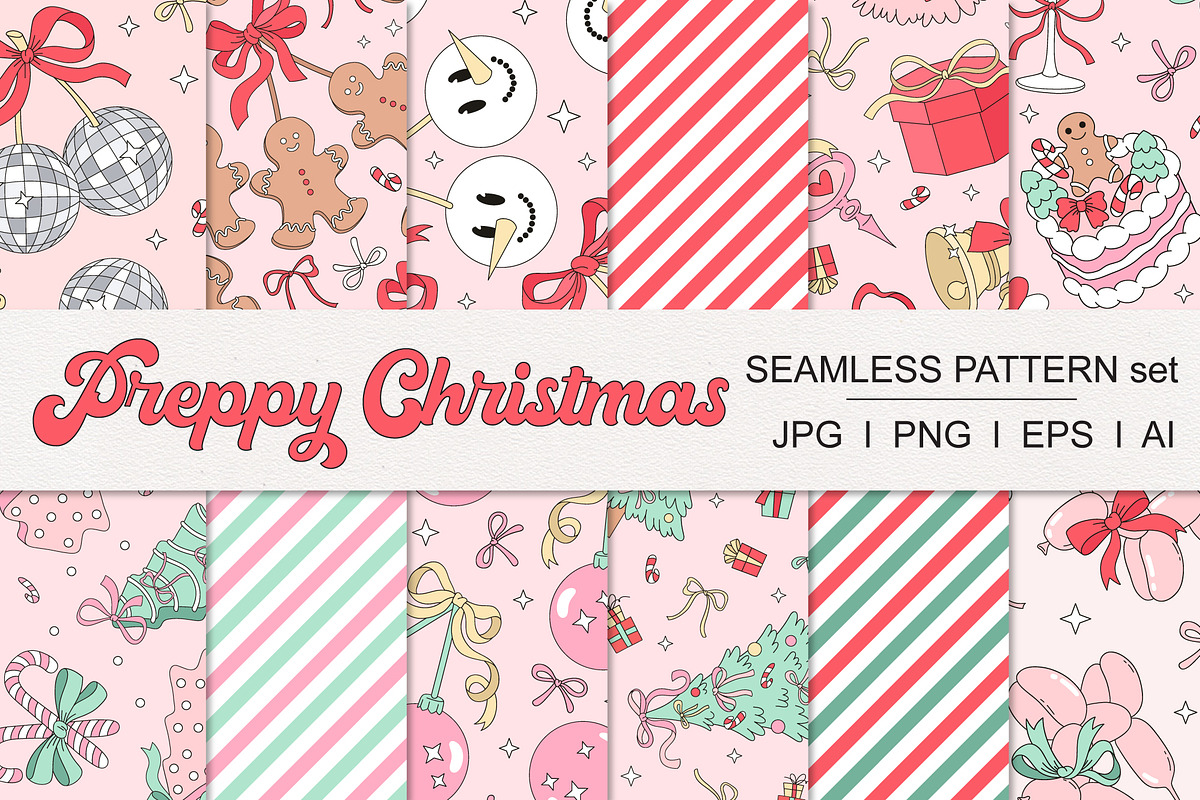 Preppy Coquette Christmas patterns, a Pattern Graphic by @olga.angelloz (Photo 1 of 2)
