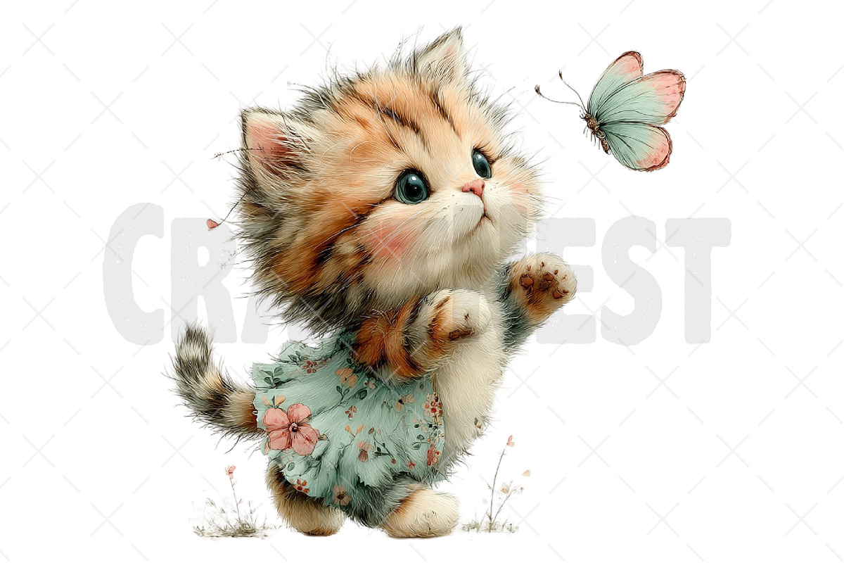 Whimsical Spring Cat Clipart PNG, an Illustration by Craft Nest (Photo 11 of 12)