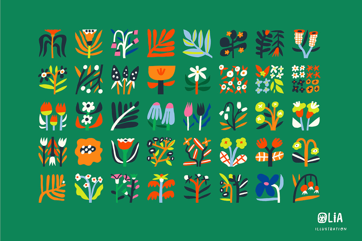 Bloom Blocks Naive Floral Clipart, a Decorative Illustration by Olia (Photo 9 of 25)