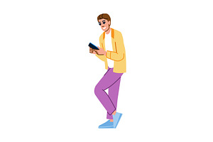 Young man using smartphone, browsing, a Person Illustration by pikepicture