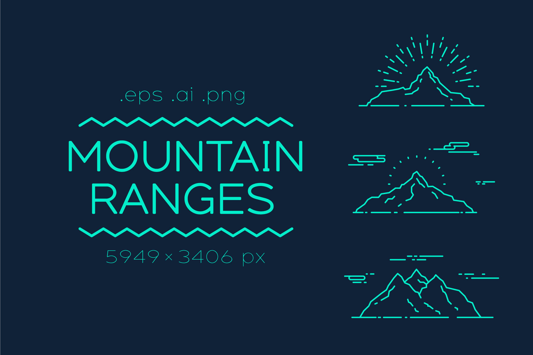 Set of linear mountains ranges, a Person Illustration by TheMountBirdStudio