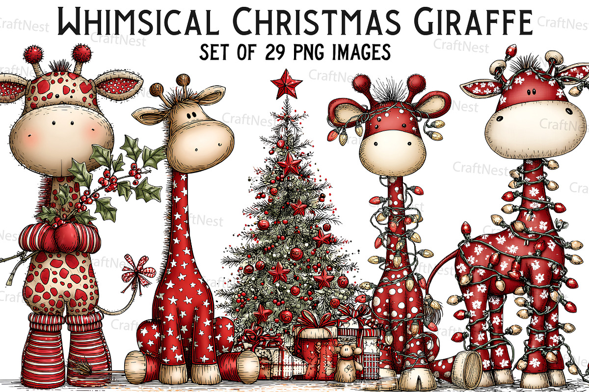 Whimsical Christmas Giraffe Clipart, an Illustration by Craft Nest (Photo 1 of 8)