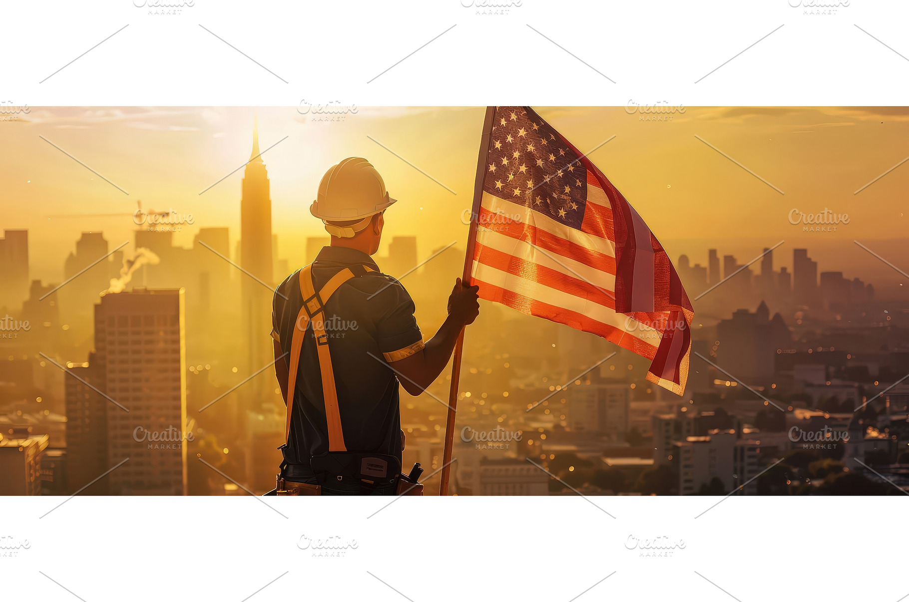 Construction worker holding American, an Industrial Photo by piter.goskov