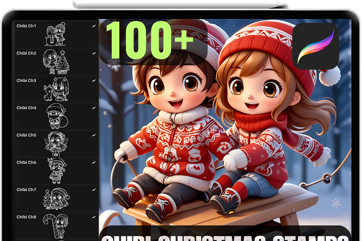 Procreate Chibi Christmas Stamps, a Brush Add-On by OneBerryCreations (Photo 1 of 9)