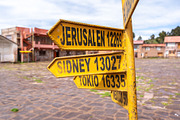 World capitals distance sign on Taquile Island, Lake Titicaca, P, a Background Photo by GoodGoods (Thumbnail 1 of 2)