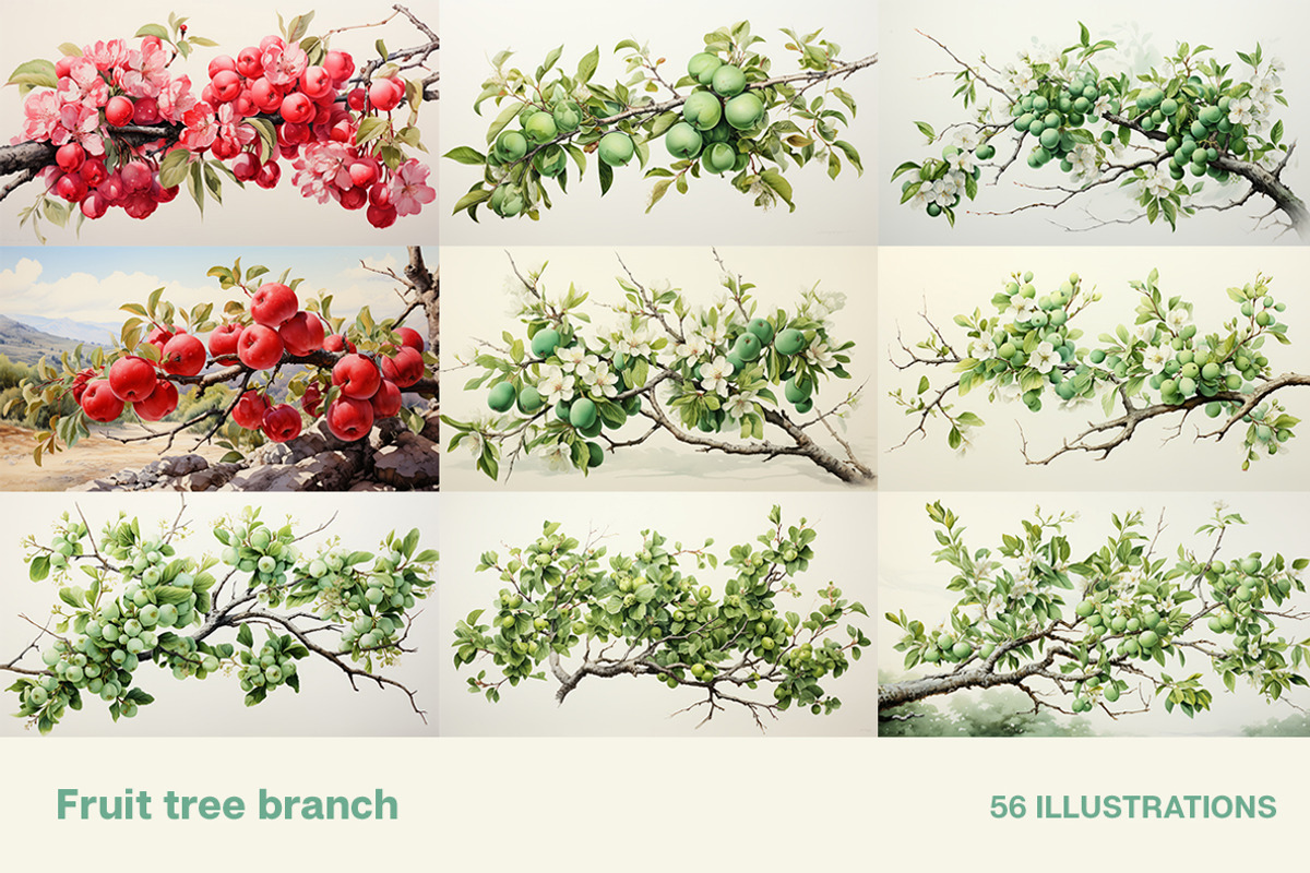 Fruit tree branch. Collection, a Food Illustration by Handmadefont (Photo 6 of 12)