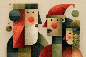 Abstract geometric illustration of Santa Claus, elf, and holiday, a Holiday Photo by José Manuel Gelpi